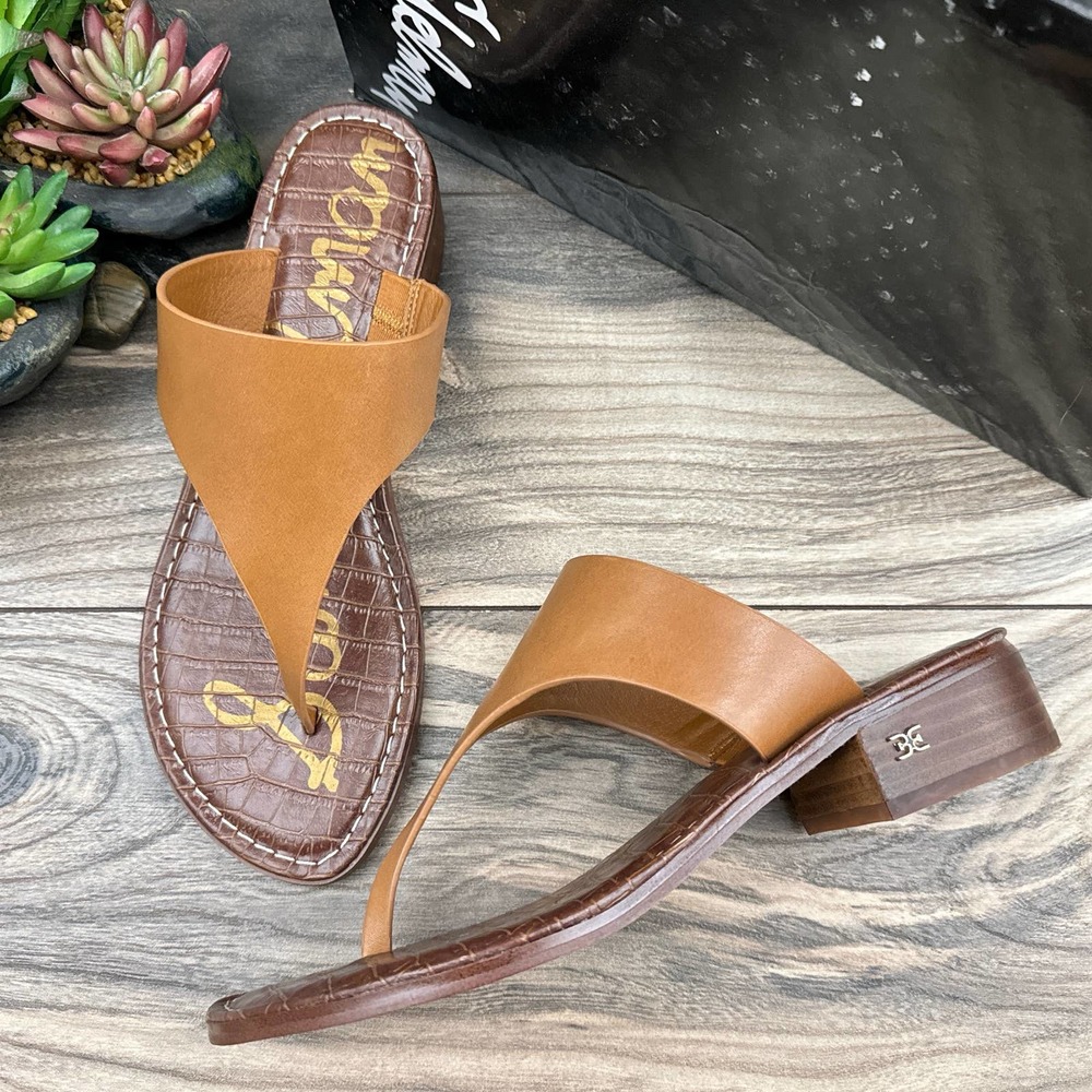 Sam Edelman Tan Leather Toe-Loop Sandals